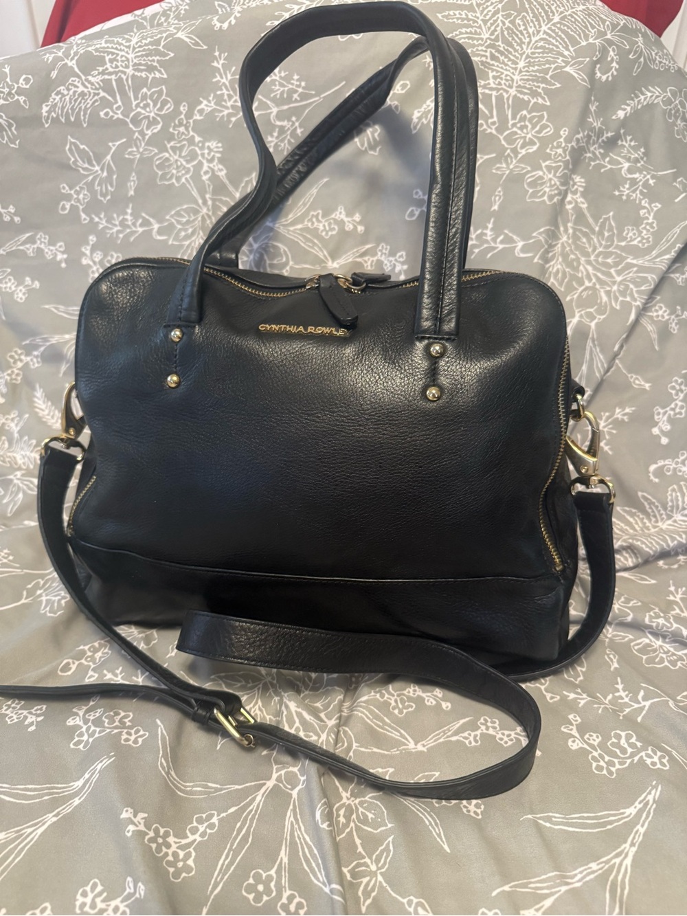 Cynthia Rowley Black Leather Shoulder Bag with Gold Hardware